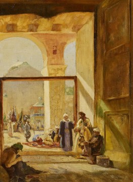 Atrium of the Umayyad Mosque in Damascus Gustav Bauernfeind Orientalist Oil Paintings